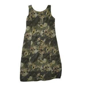 Vintage Dressbarn Floral Sleeveless Dress Green Paisley Size 16 Made in USA